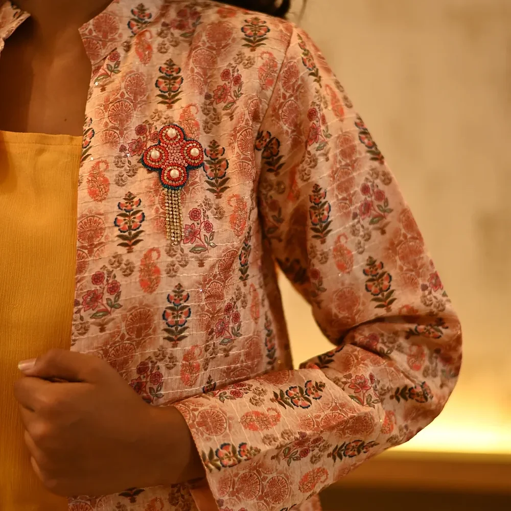 Printed Silk Organza Open Front Jacket - Textiles & Apparel by Ivaayaa