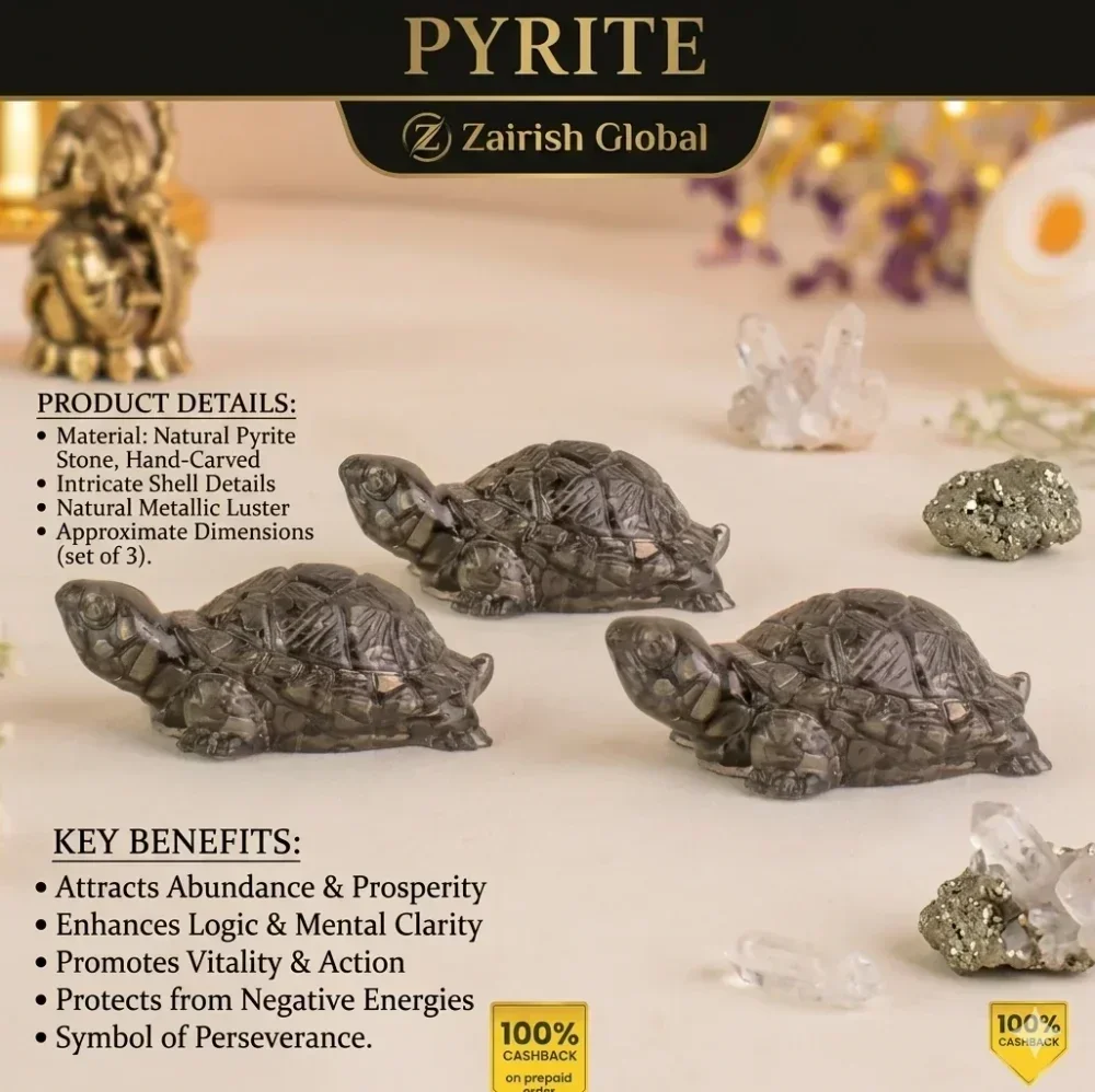 Hand-Carved Natural Pyrite Stone Turtle - Home & Kitchen by Zairish Global