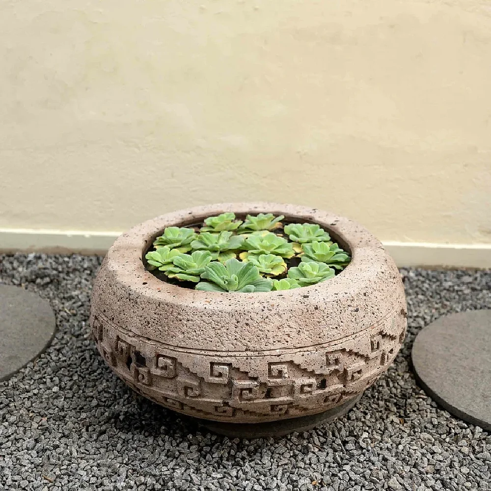 Concrete Urli Planter with Stair Detailing - Home & Kitchen by Wooden Owl Design Pvt. Ltd.