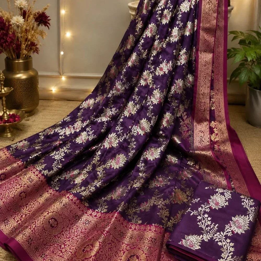 Handloom Banarasi Silk Saree with Blouse Piece - Textiles & Apparel by EcoCare Enterprise