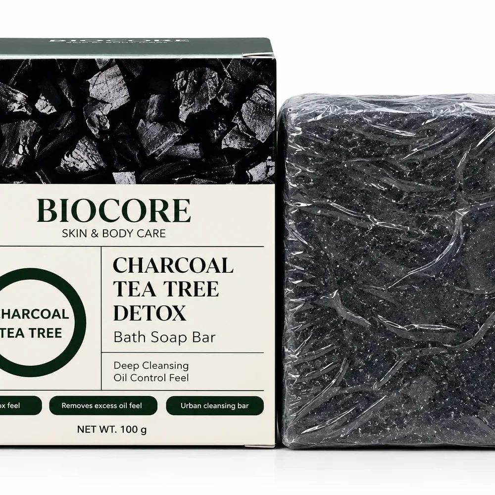 Biocore Charcoal Tea Tree Detox Bathing Bar - Beauty & Personal Care by Nishika Creation