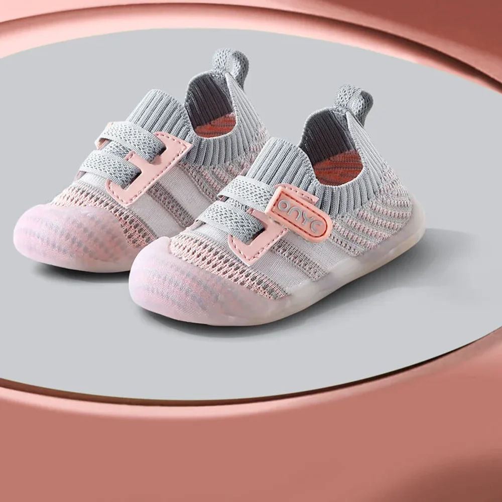 Toddlers' Pink and Grey First Step Shoes - Footwear, Bags & Leather Goods by Parmar Brothers