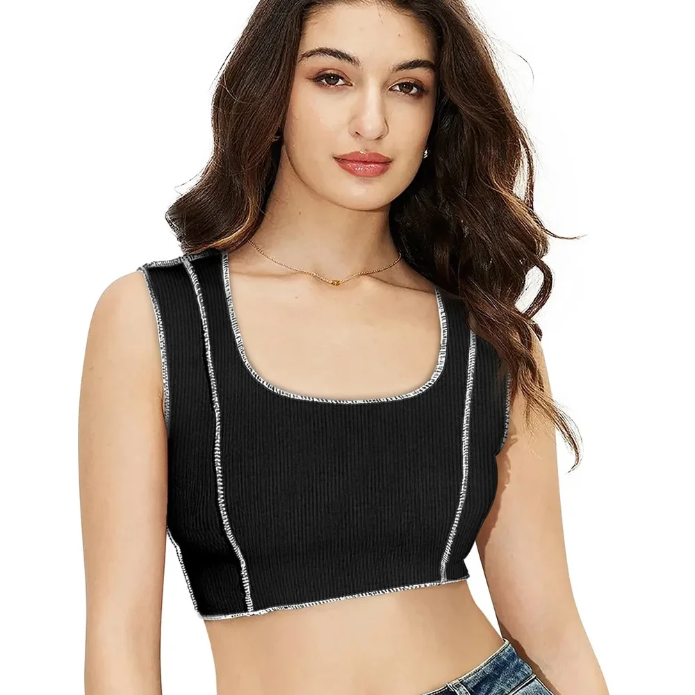 Black Sleeveless Square Neck Crop Top XL - Textiles & Apparel by Cara Exim
