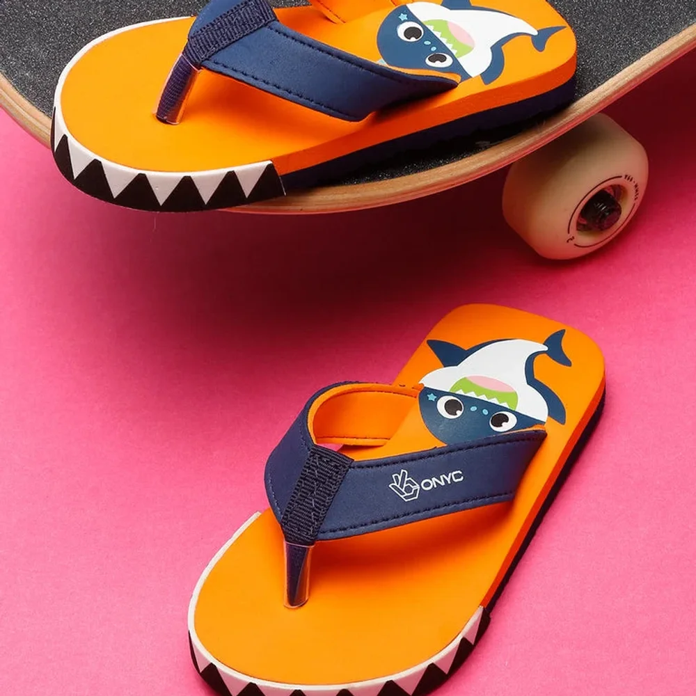 Unisex Orange Shark Cartoon Flip-Flops - Footwear, Bags & Leather Goods by Parmar Brothers