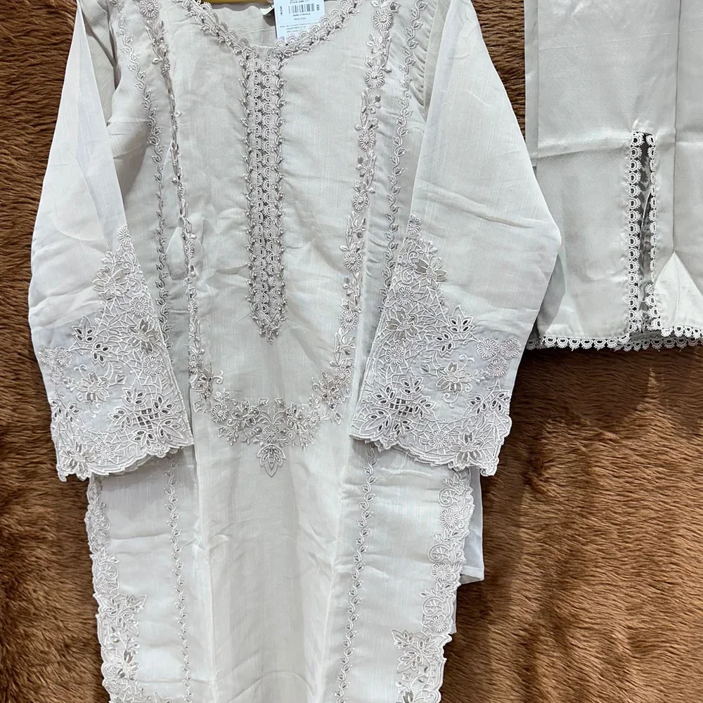 AYZEL Embroidered Cotton Net Organza Silk Kameez Dupatta Trouser Set - Textiles & Apparel by Ayzel Pvt. Ltd.
