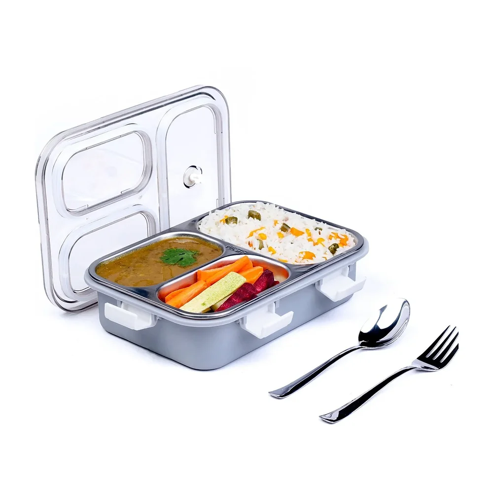 Ibni Bento Leak Proof 3 Compartment Lunch Tiffin Box Freezer Safe Stainless Steel - Home & Kitchen by Ibni Pvt. Ltd.