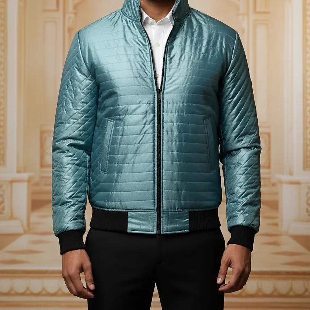 Beige Geometric Pattern Bomber Jacket - Textiles & Apparel by G M Apparels