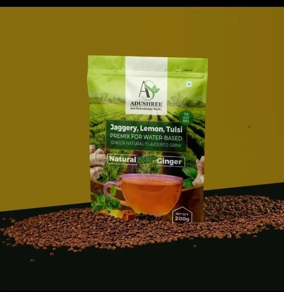 Adushree Natural Sip – Ginger Flavor Herbal Tea Premix (With Jaggery, Lemon & Tulsi) - Food & Agriculture by Adushree Industries Pvt. Ltd.