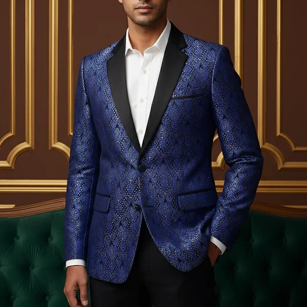 Royal Blue Jacquard Slim Fit Tuxedo Blazer - Textiles & Apparel by G M Apparels