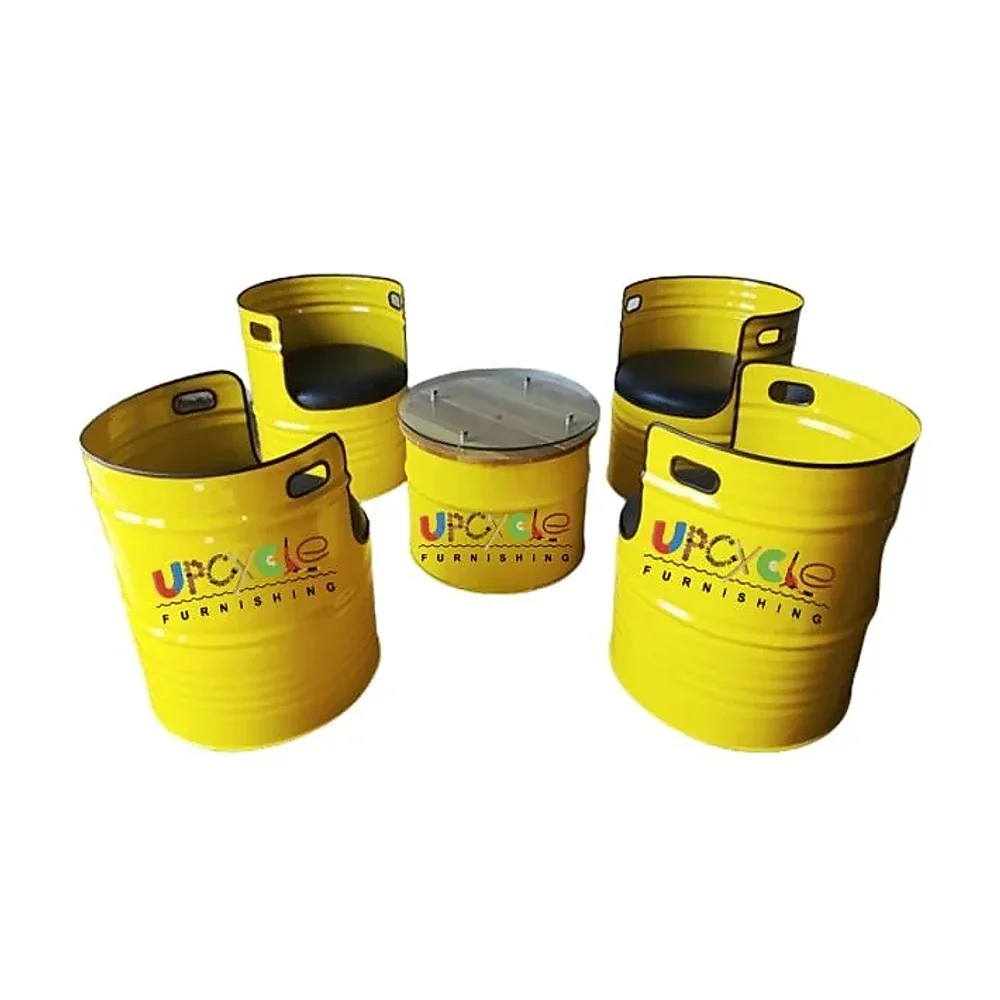 Barrel Design 4 Seater Table with Glass Top - Furniture & Interiors by Upcycle Furnishing India