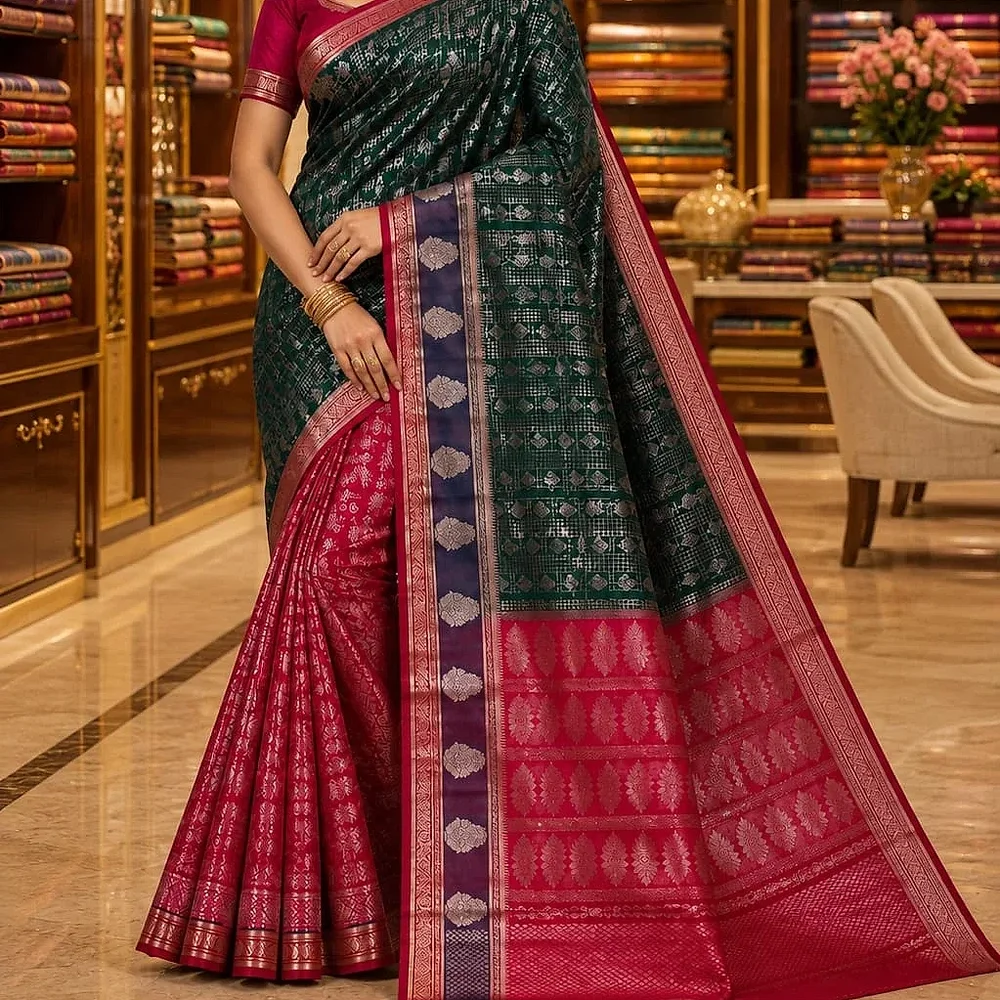 Zari Brocade Saree with Vantex Contrast Border - Textiles & Apparel by F.F Collection