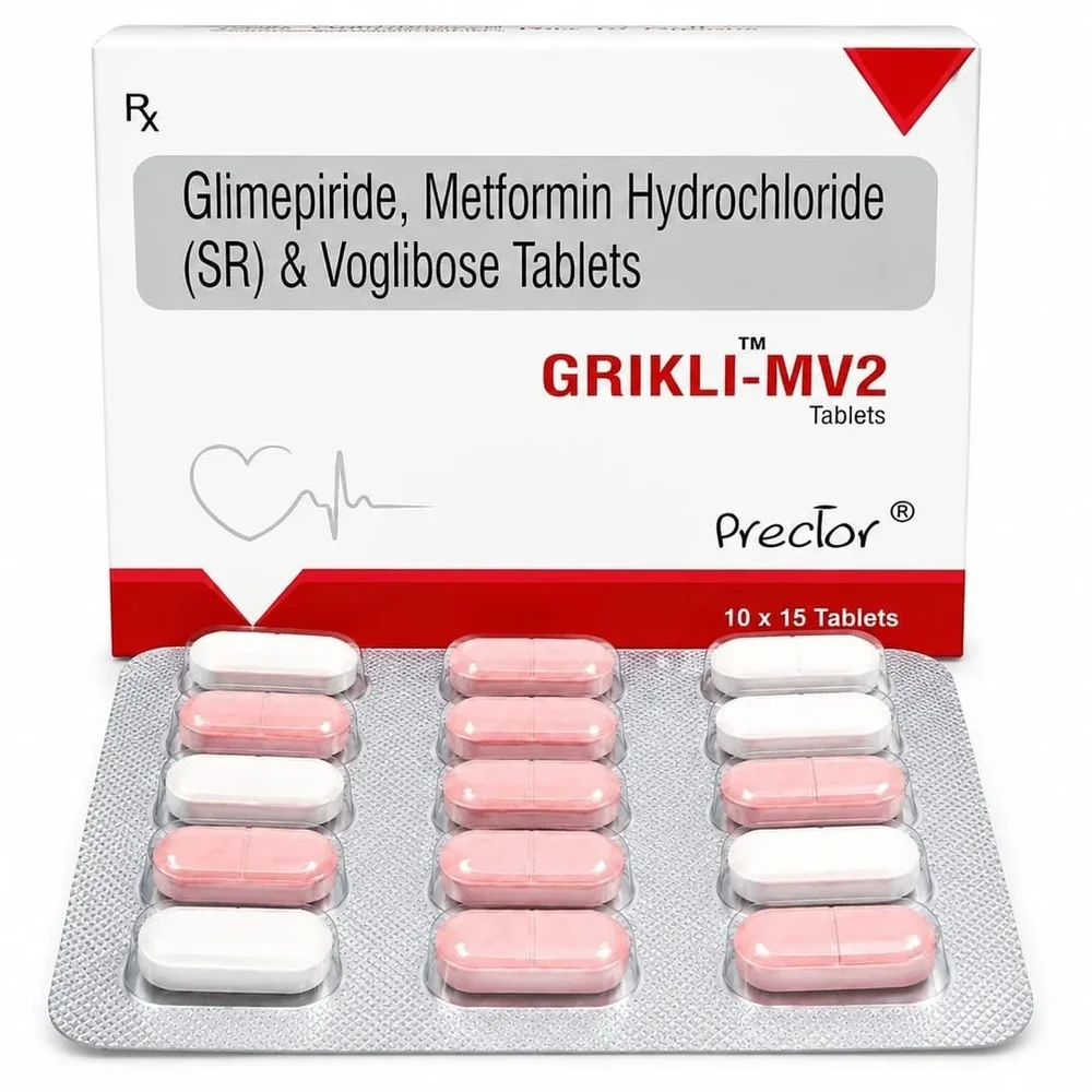 Glimepiride 2mg Metformin HCl 500mg Voglibose 0.2mg Bilayered Tablets - Healthcare & Medical by Prector Lifesciences