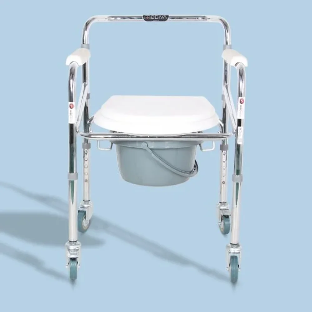 Hero Eco Med Mediva Foldable Commode Chair with Arm Support and Wheels - Healthcare & Medical by Accurate Surgicals