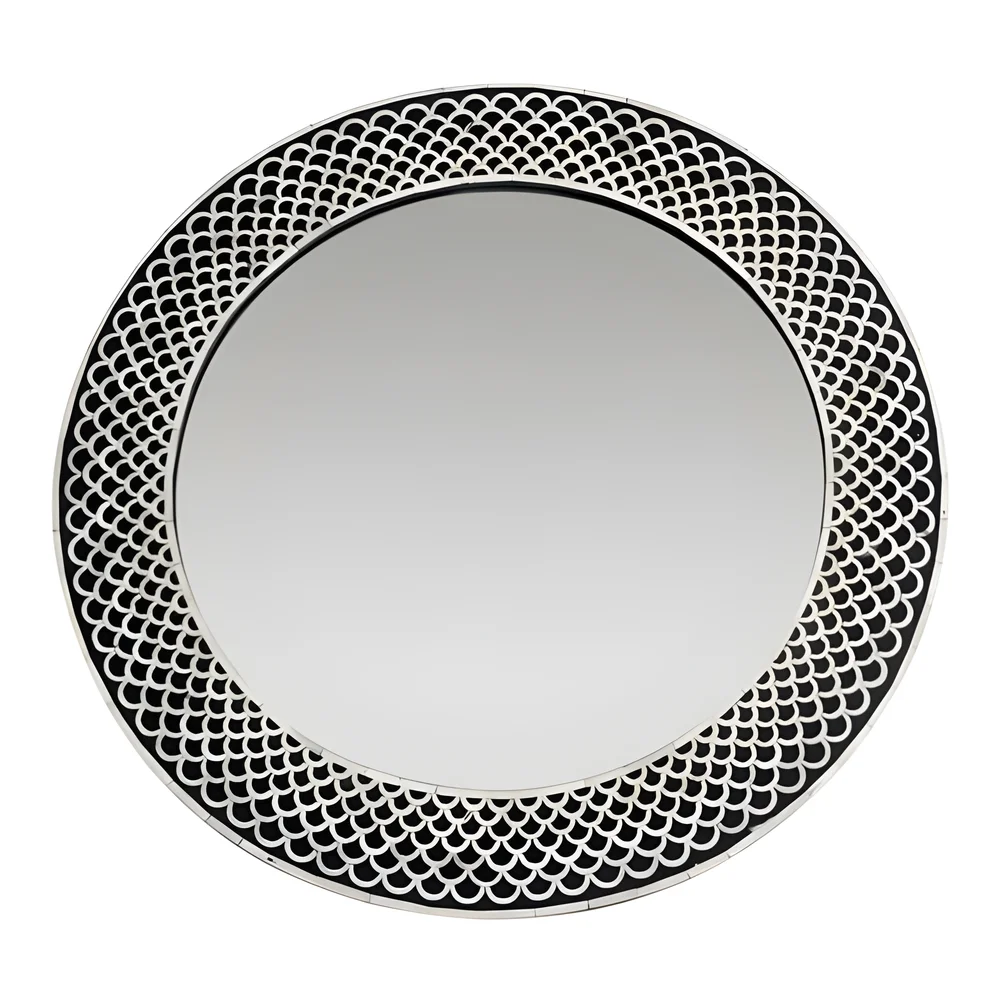 Black Animal Bone Inlay Round Mirror - Home & Kitchen by Razvi Exports