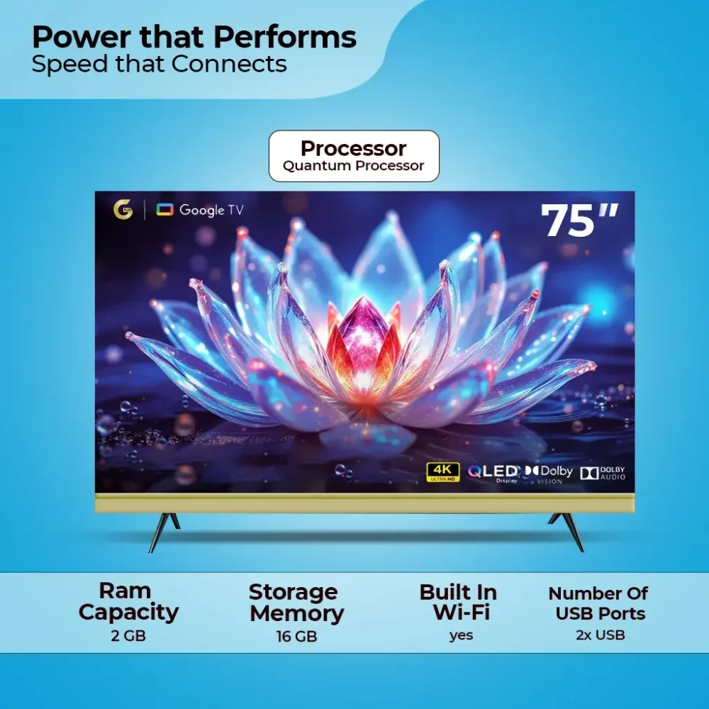 Gplus 75 Inch 4K Ultra HD QLED Smart TV with Google TV and Voice Control - Electronics & Electrical by Garuda Mart India Pvt. Ltd.