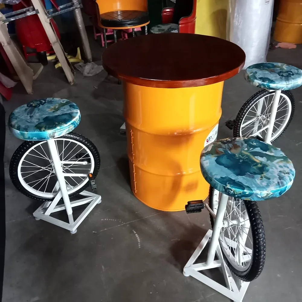 Metal Frame Bar Stool with Long Table Set - Furniture & Interiors by Upcycle Furnishing India