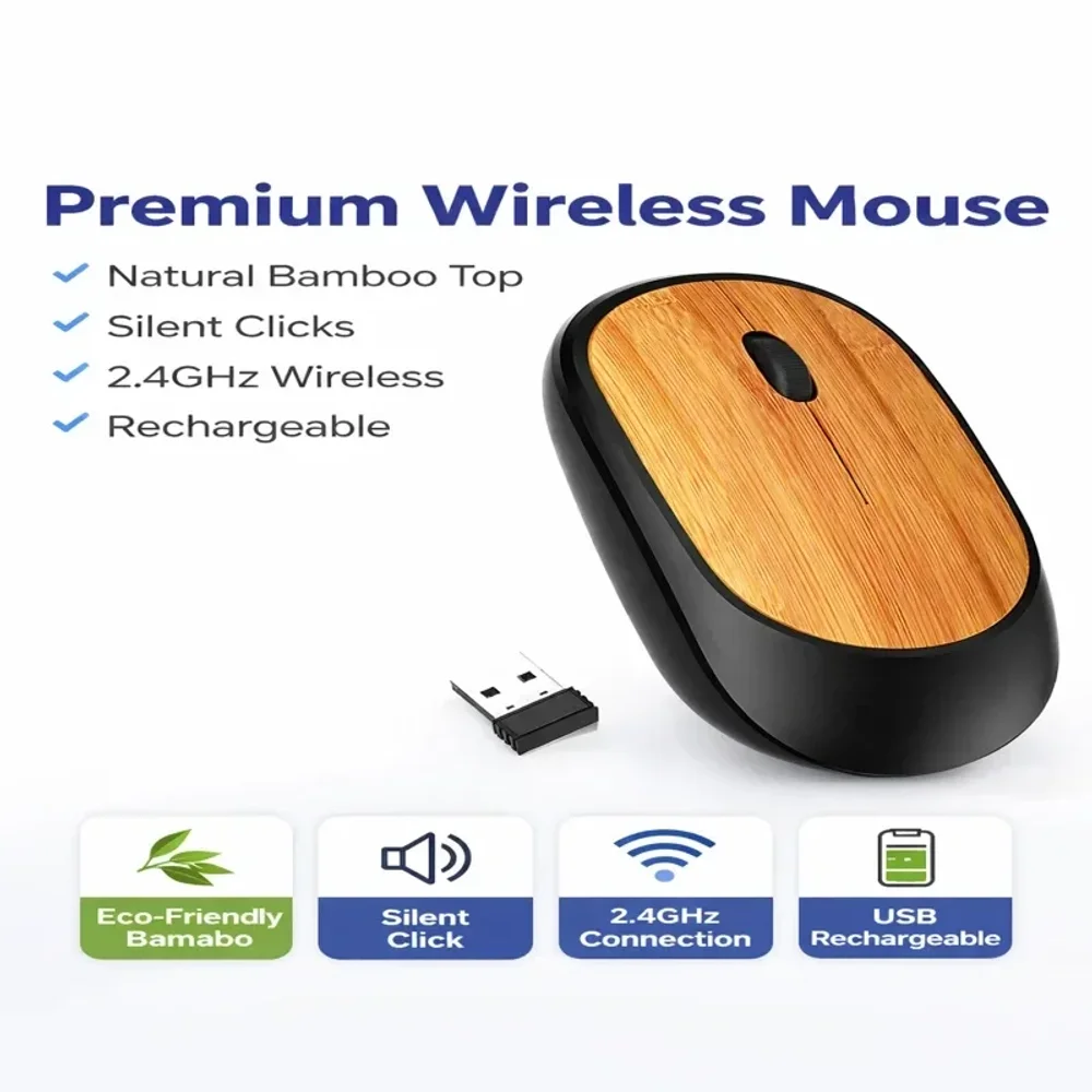 Bamboo Wireless Mouse with USB Receiver - Electronics & Electrical by Rudraksh Enterprises