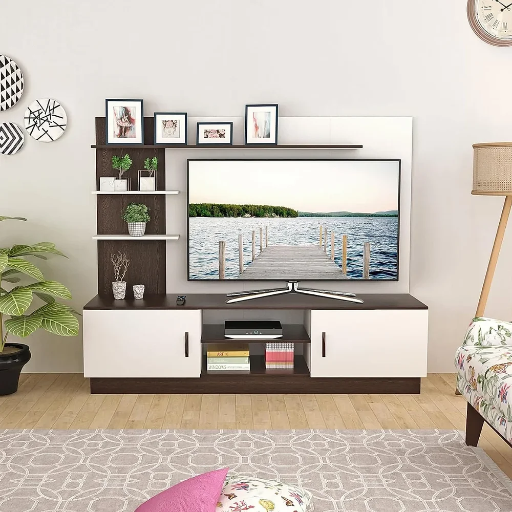 Engineered Wood Floor Standing TV Entertainment Unit, 55 Inch TV Support - Furniture & Interiors by Upcycle Furnishing India