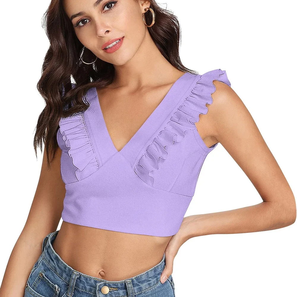 Purple Sleeveless Crop Top M - Textiles & Apparel by Cara Exim
