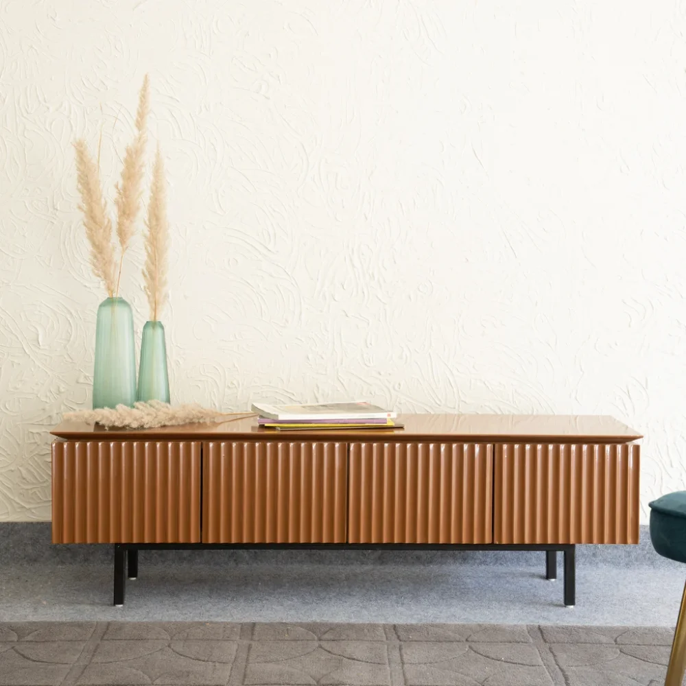 Fluted Design Short Console Cabinet - Furniture & Interiors by Wooden Owl Design Pvt. Ltd.