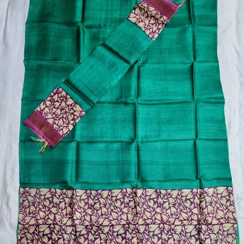 Emerald Green & Wine Unstitched Tassar Silk Fabric for Apparel - Textiles & Apparel by Legion Fashion Pvt. Ltd.