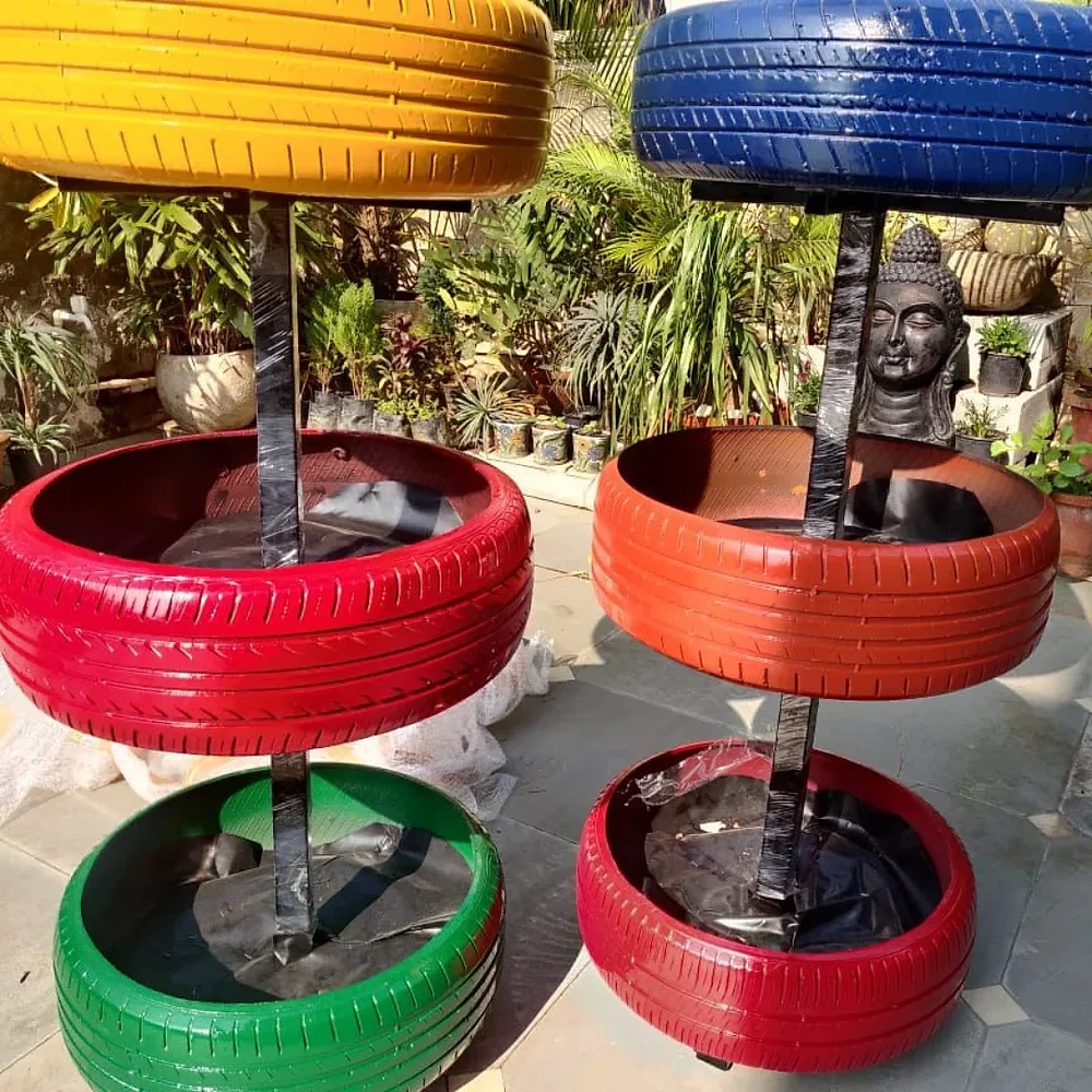 Outdoor Tyre Planter 4 Feet with 3 Buckets - Construction & Building Materials by Upcycle Furnishing India