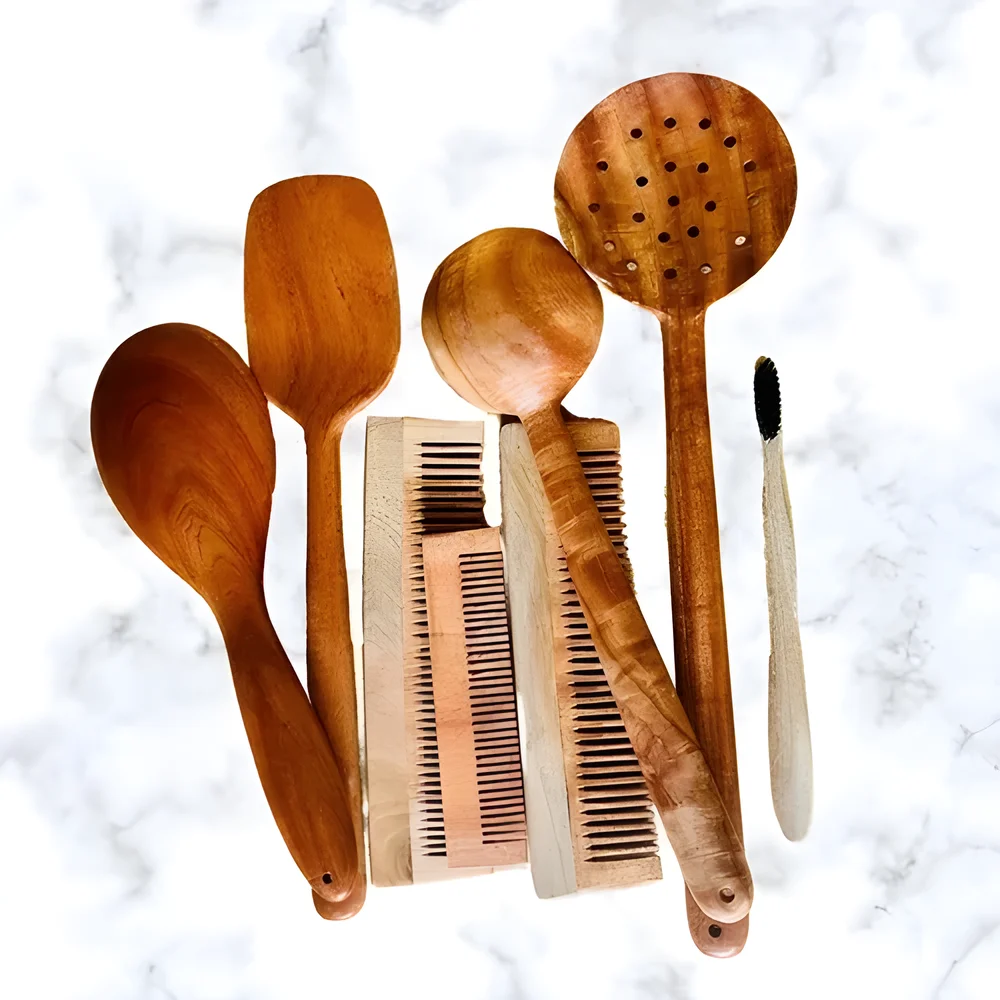 Handcrafted Neem Wood Utensils Set - Home & Kitchen by Dakshatam Enterprises Pvt. Ltd.