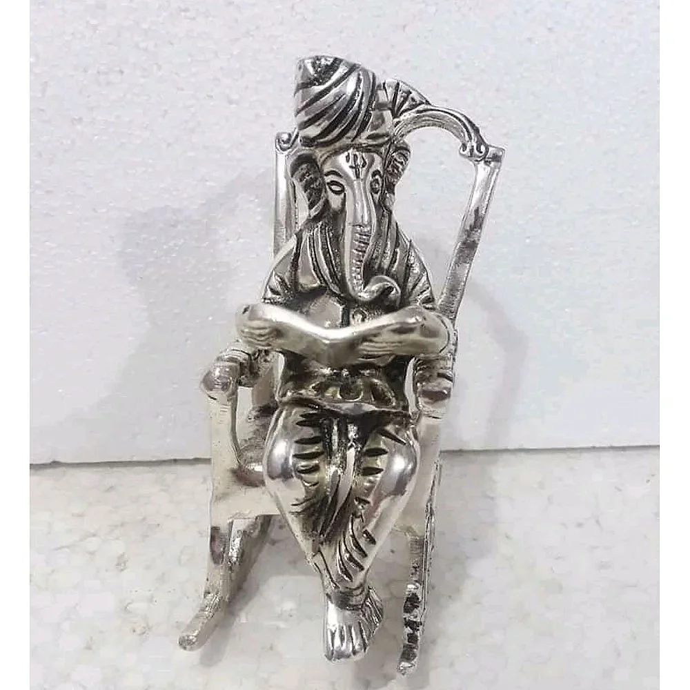 Silver Metal Ganesha Idol for Home Decor - Handicrafts & Gifts by Lav Craft