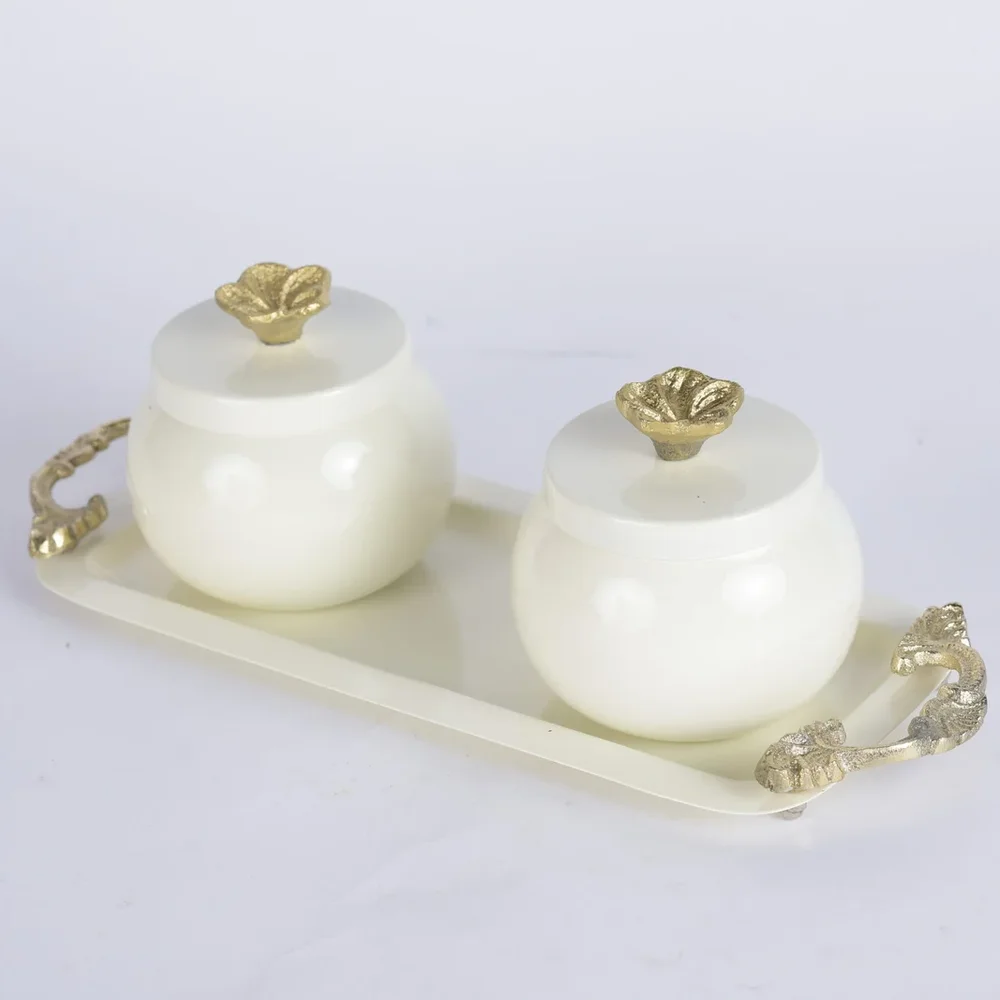 White Minimalist Jar and Tray Set - Home & Kitchen by Deewin Dreamz