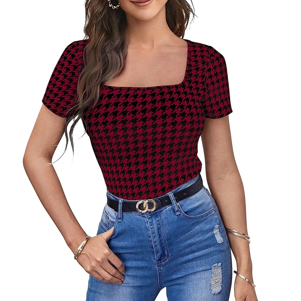 Maroon Short Sleeve Square Neck T-Shirt - Textiles & Apparel by Cara Exim