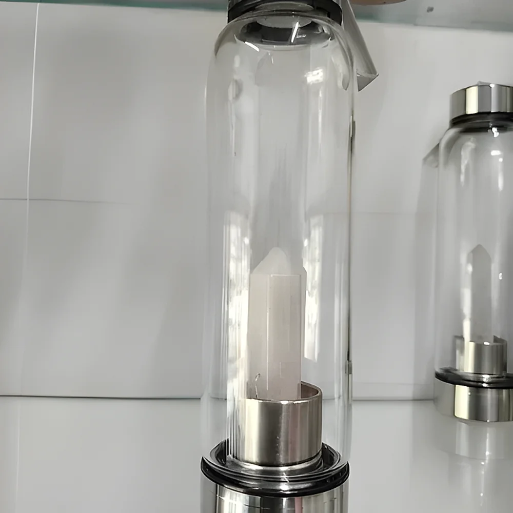 Natural Crystal Infused Water Bottle – Amethyst, Rose Quartz, Green Aventurine & Sphatik - Home & Kitchen by Sarah Agate