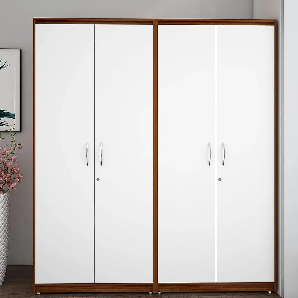4-Door Engineered Wood Wardrobe, Walnut & Frosty White - Furniture & Interiors by Upcycle Furnishing India