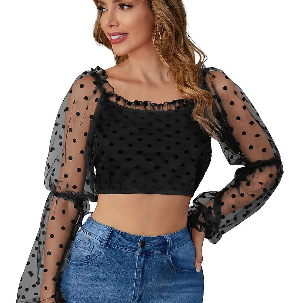 Black Full Sleeve Square Neck Top - Textiles & Apparel by Cara Exim