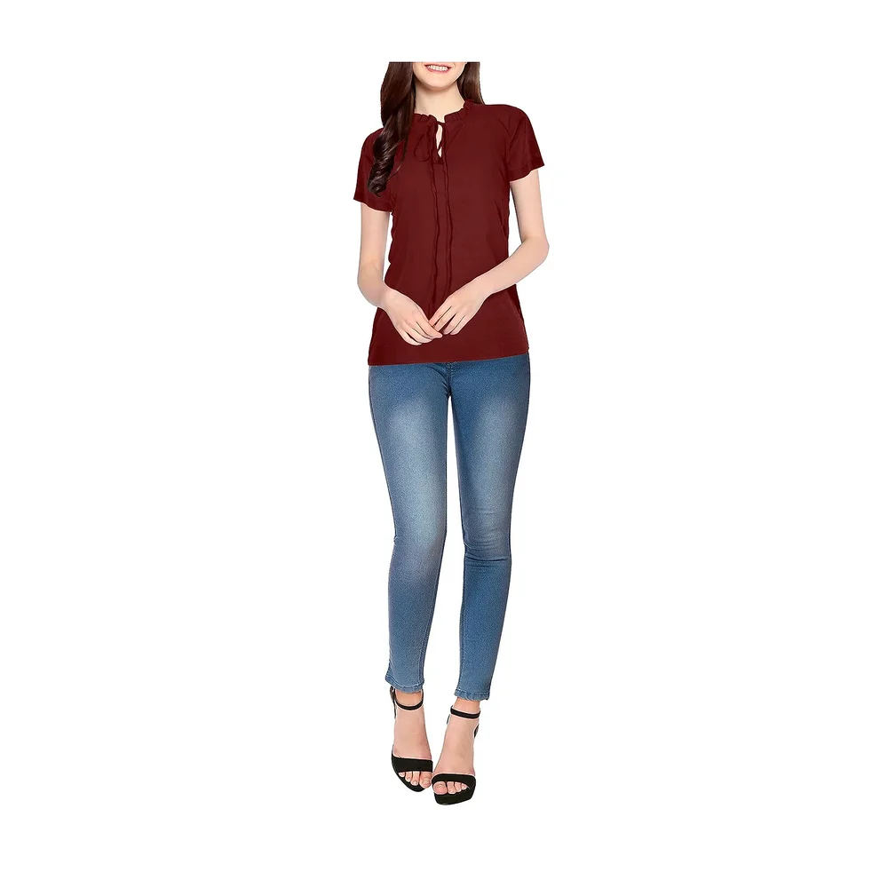 Maroon Crepe Sleeveless Party Wear Top - Textiles & Apparel by Cara Exim