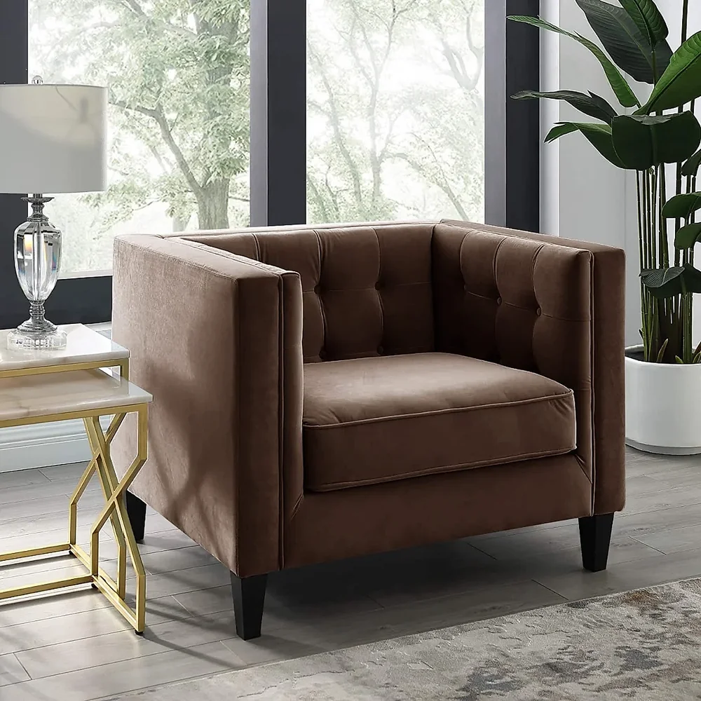 Upcyle Furnishing-(UFI) Wooden Single-Seater Sofa Set for Living Room & Office Velvet Fabric – Brown - Furniture & Interiors by Upcycle Furnishing India