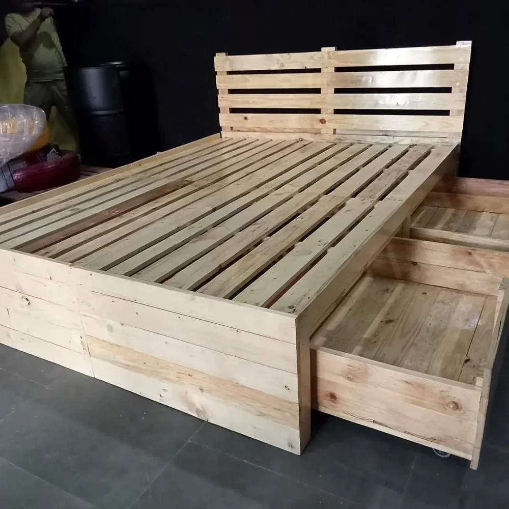 Wooden Pallet Bed with LED Light and Backrest - Furniture & Interiors by Upcycle Furnishing India