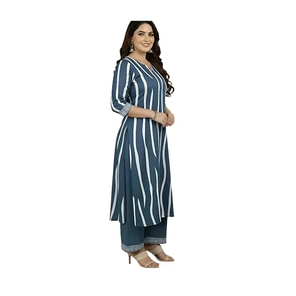 Women's Teal Rayon Printed Kurta and Palazzo Set - Textiles & Apparel by Effortless Fashions