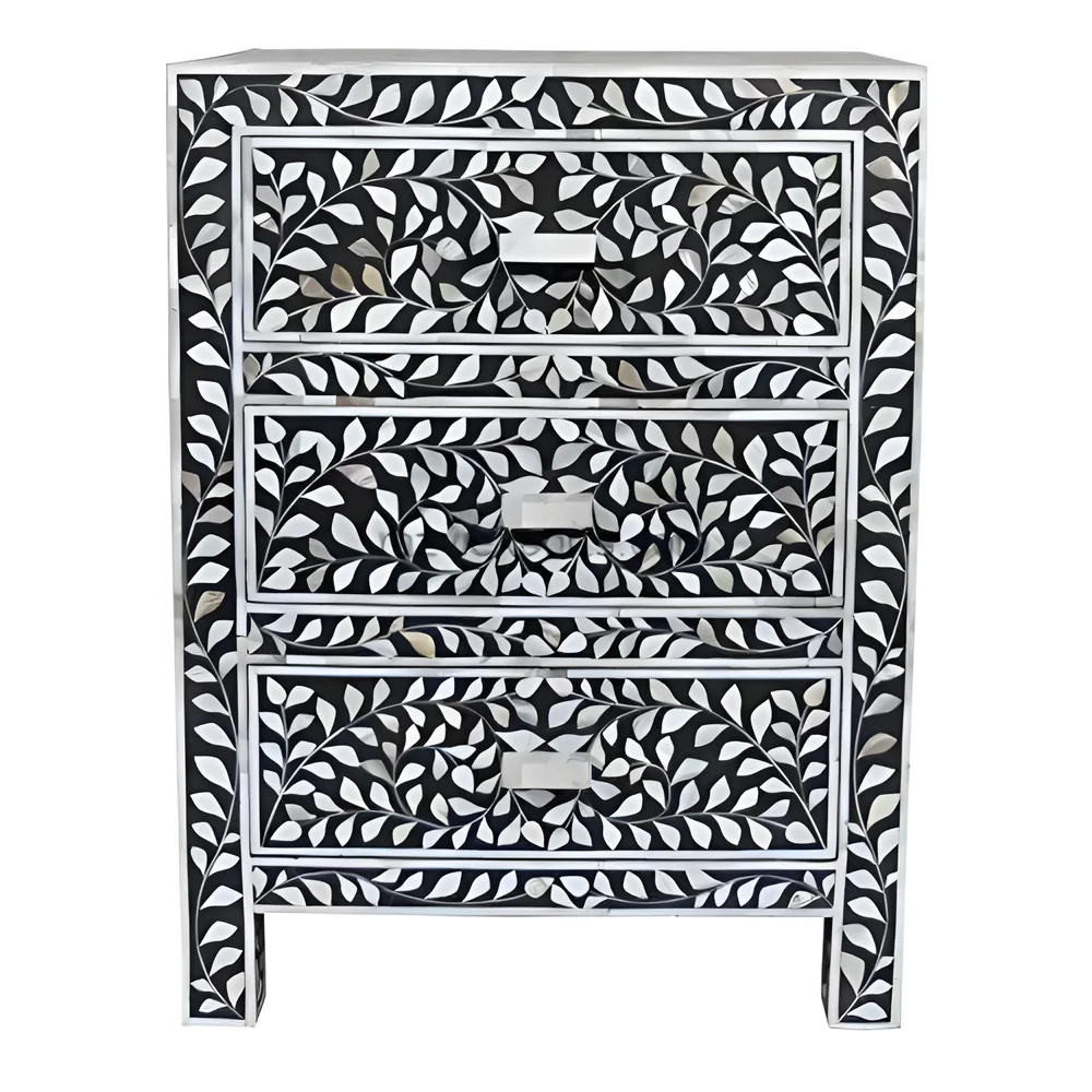 Mother of Pearl Inlay Nightstand with Drawers - Furniture & Interiors by Razvi Exports