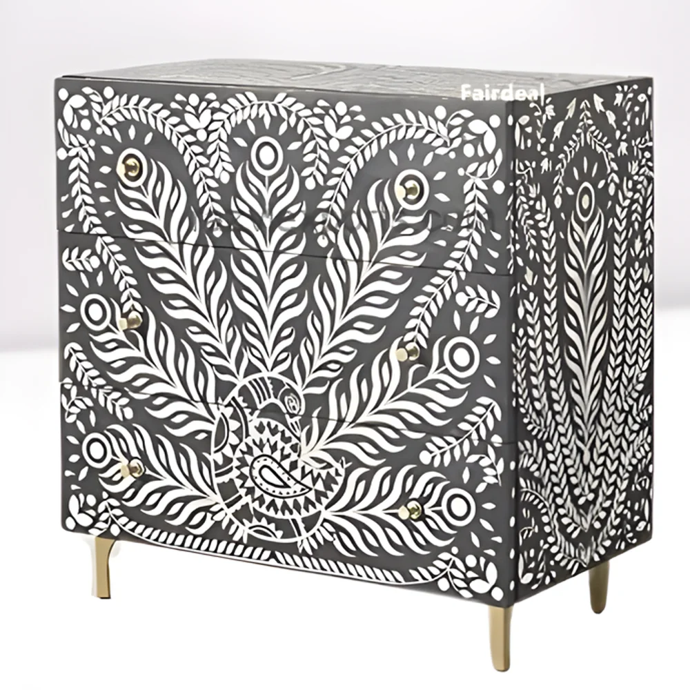 Customizable Bone Inlay Cabinet with Drawers - Furniture & Interiors by Razvi Exports