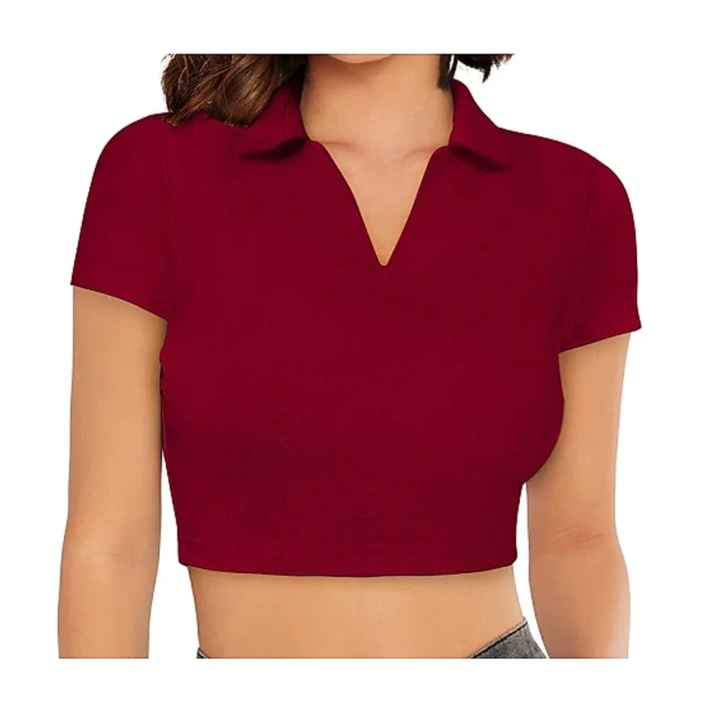 Maroon Short Sleeve Crop Top - Textiles & Apparel by Cara Exim