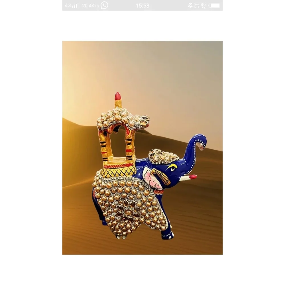 Blue Metal Hand-Painted Elephant Statue for Interior Decor - Home & Kitchen by Lav Craft