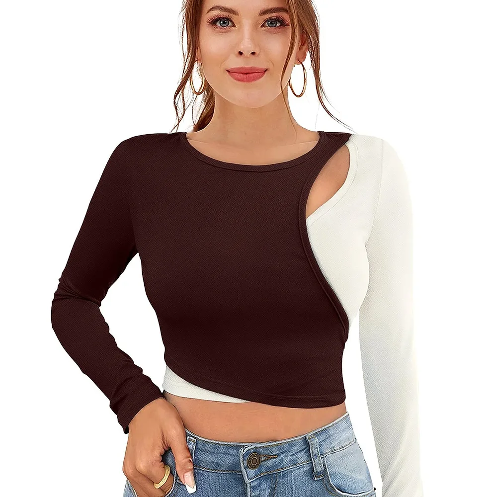 Solid Coffee Full Sleeve Crop Top - Textiles & Apparel by Cara Exim