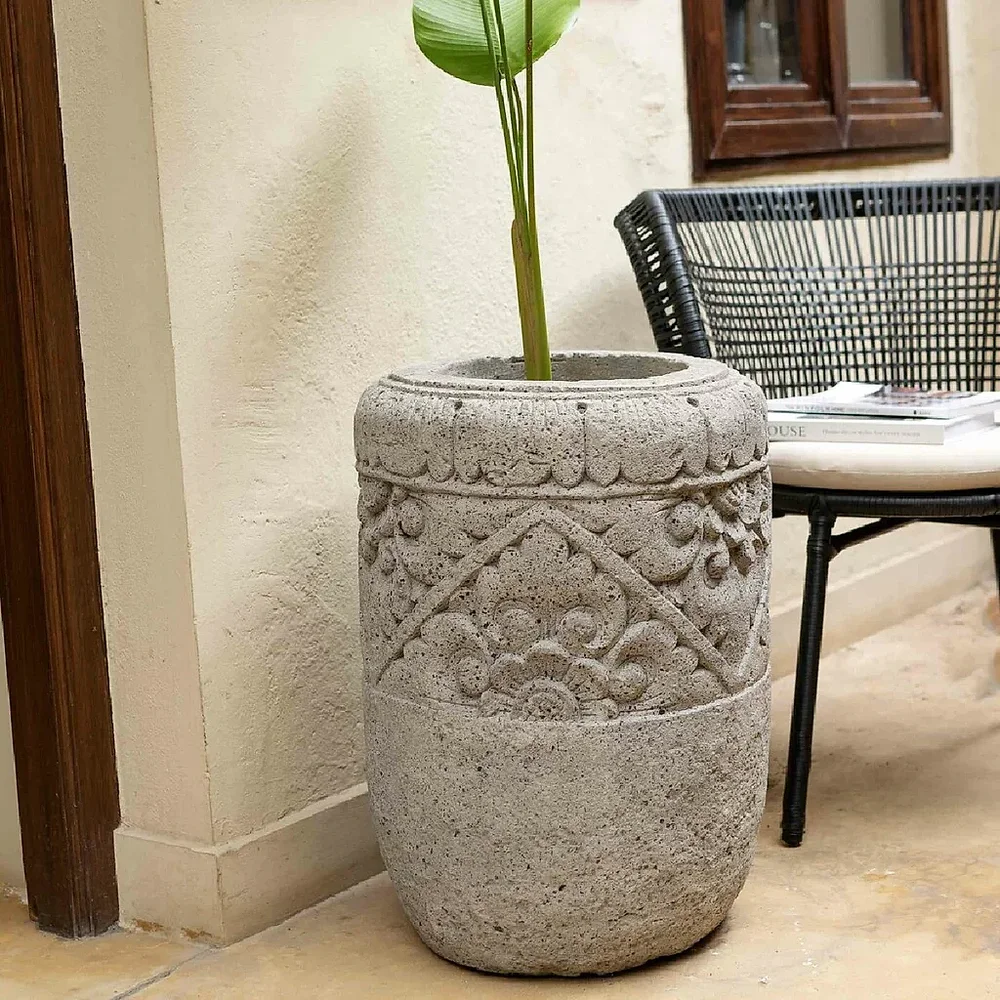 Concrete Planter Bali Craftsmanship - Construction & Building Materials by Wooden Owl Design Pvt. Ltd.