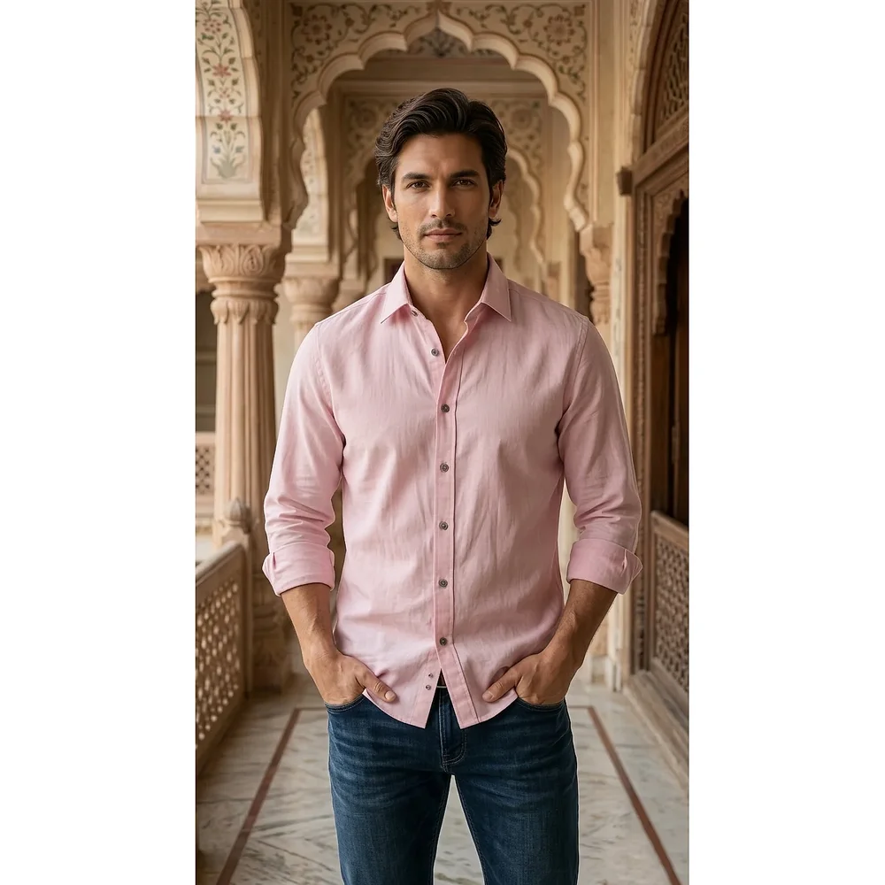 Dusty Pink Linen-Cotton Button-Down Casual Shirt - Textiles & Apparel by G M Apparels