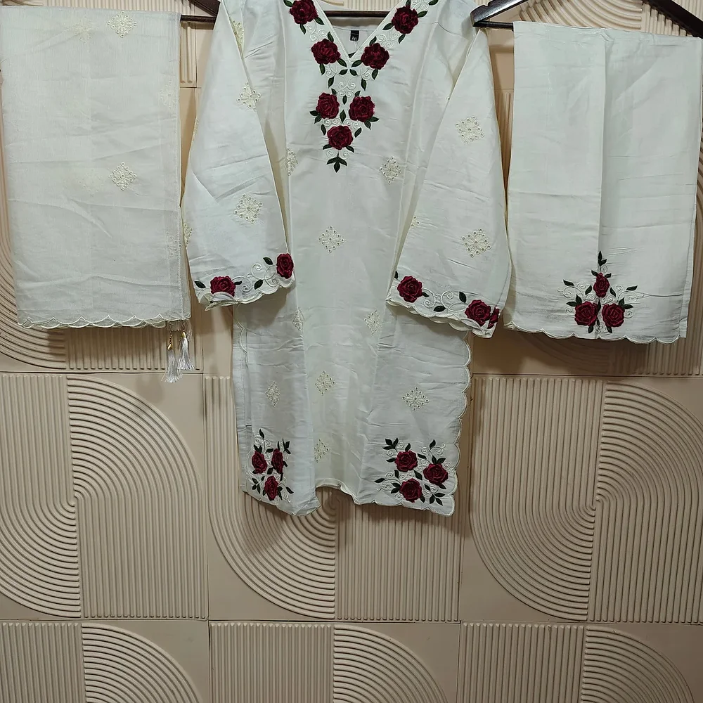 Embroidered Silk Stitched Kurta Set with Cotton Dupatta - Textiles & Apparel by Ayzel Pvt. Ltd.