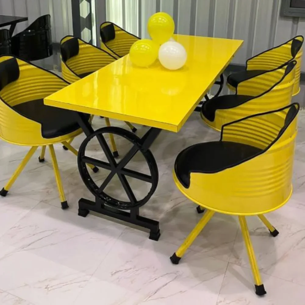 6 Seater Leather Upholstered Wooden Dining Set - Furniture & Interiors by Upcycle Furnishing India