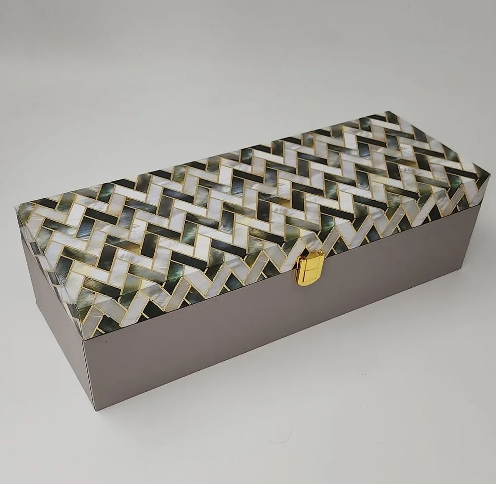 MDF Mother of Pearl Motif 3 Jar Hamper Box - Packaging & Printing by Hindustan Handmade Paper Products