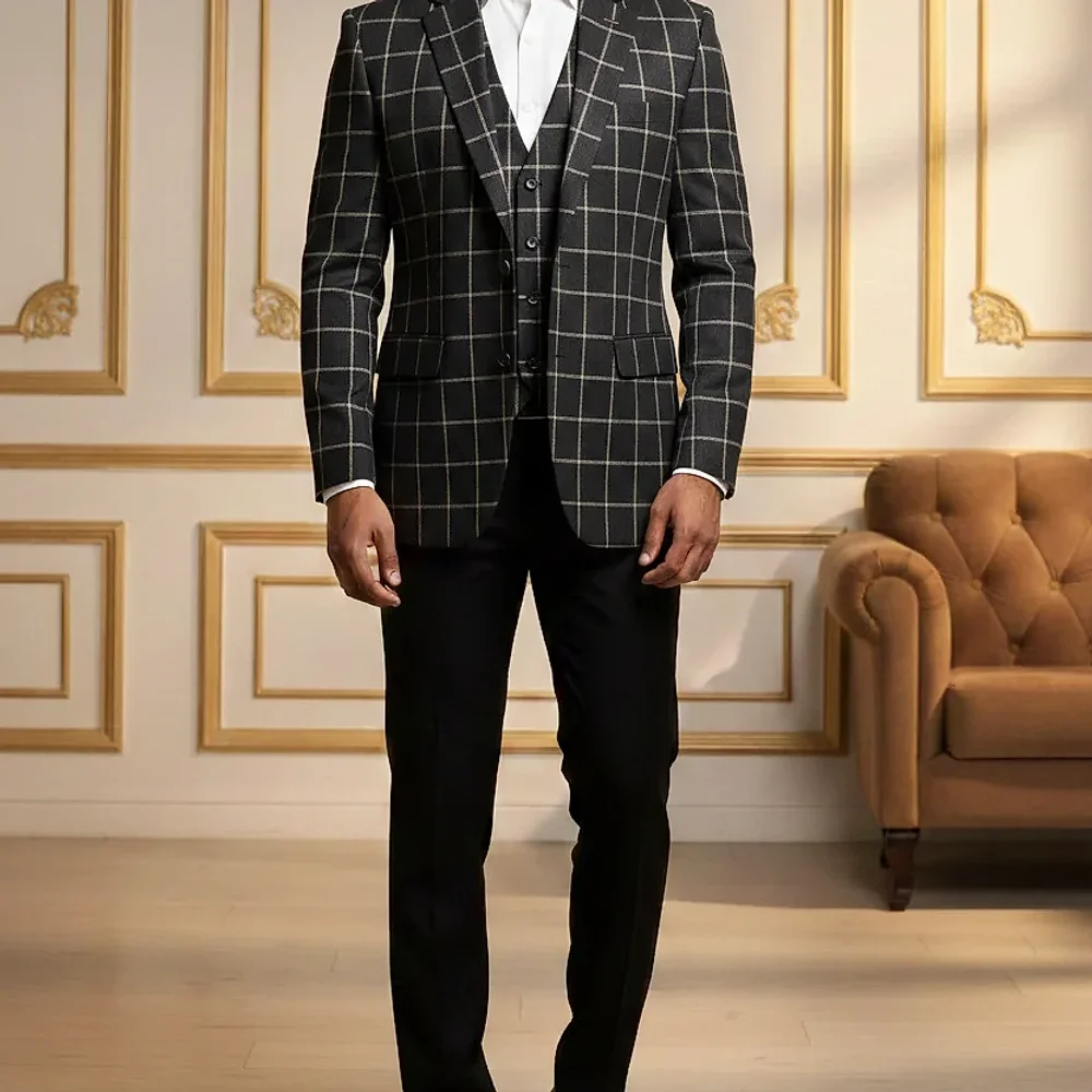 Charcoal Grey Windowpane Check Slim-Fit Blazer - Textiles & Apparel by G M Apparels