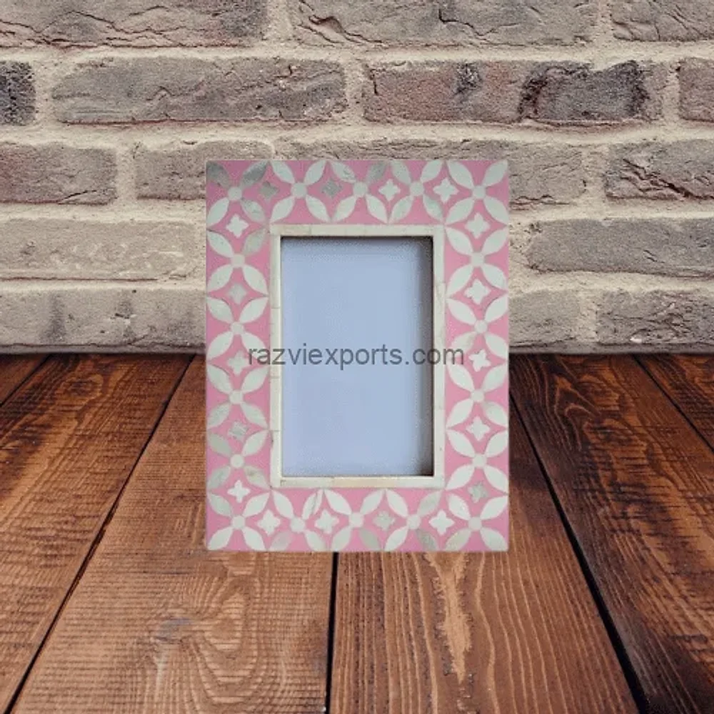 Pink Bone Inlay Photo Frame - Home & Kitchen by Razvi Exports