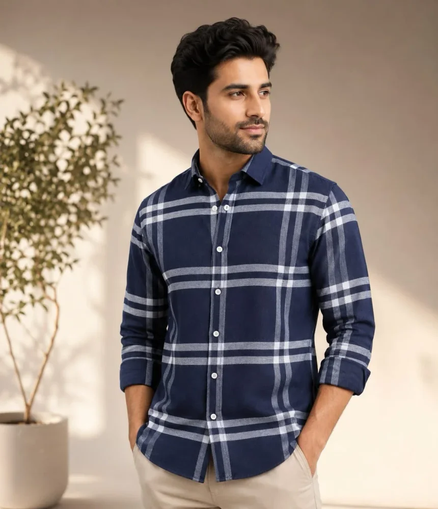 Men's Oversized Plaid Check Full-Sleeve Shirt - Textiles & Apparel by Paloma Casual